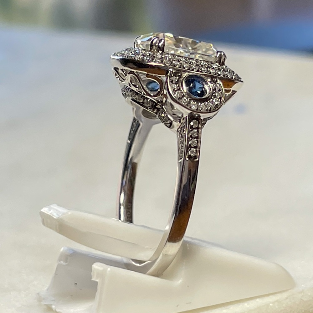 Platinum Antique Style 3ct Crushed Ice Cushion Moi - Picture 10 of 10